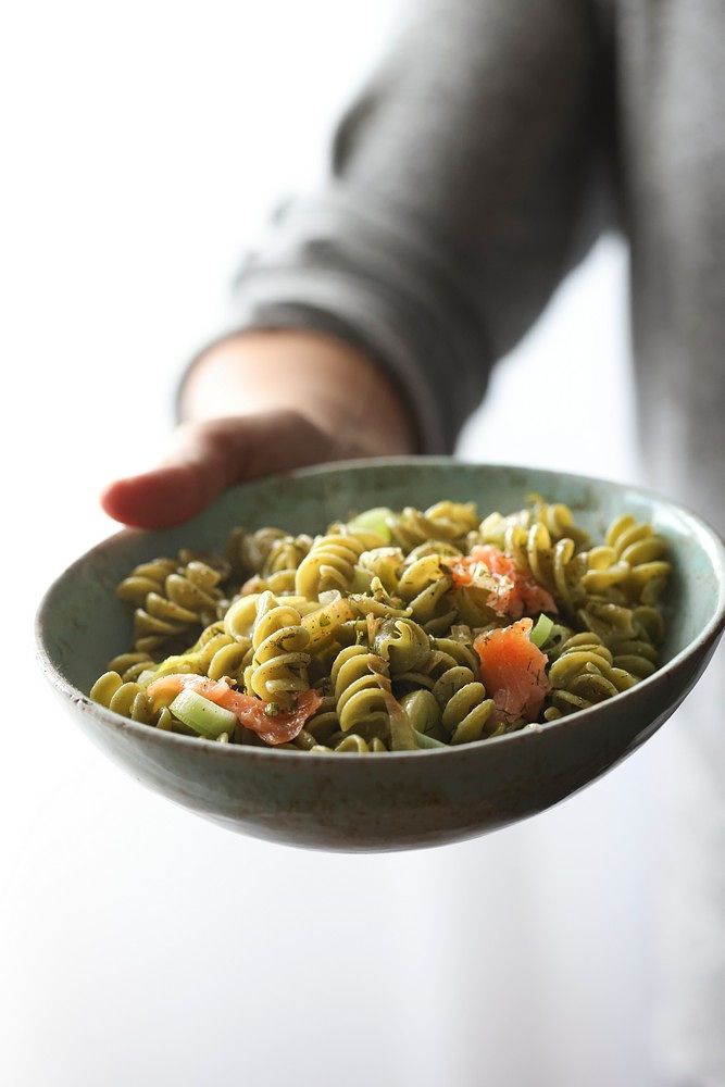 Fusilli od špinata s porilukom i dimljenim lososom Fusilli od špinata s porilukom i dimljenim lososom